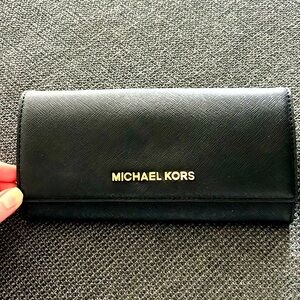Michael Kora Saffiano Leather Black Folding Wallet